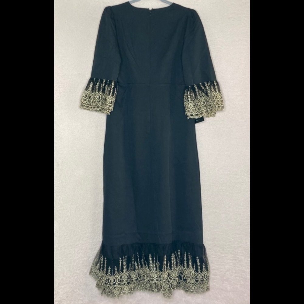 NEW Pomander Place Midi Dress Women’s M Black w/Gold Lace Formal Wedding Guest - Picture 4 of 8